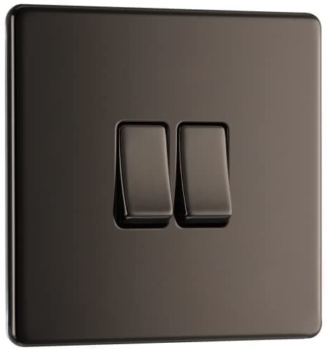 Image of BG Electrical Double Wall Light Switch, 2 Way, Screwless Front Plate, Slim Profile, Premium Flatplate, Black Nickel, 20A, 16AX, FBN42
