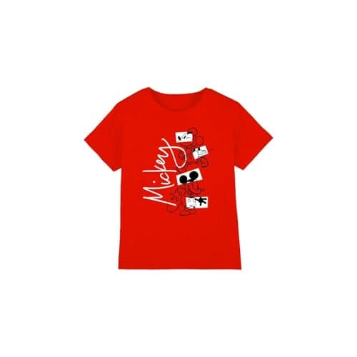 Image of Mickey Mouse Boys Geometric Shapes Unisex Kids T-Shirt, Red, 7-8 Years UK