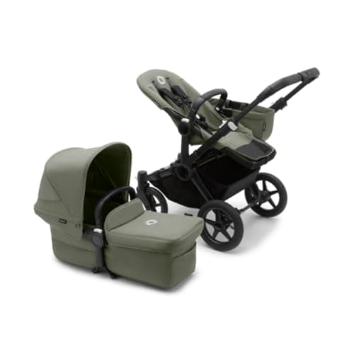 Image of Bugaboo Donkey 5 Mono, Convertible Double Stroller, Improved Design, Reversible Seat, One Hand Steering, Side Basket, Black/Forest Green