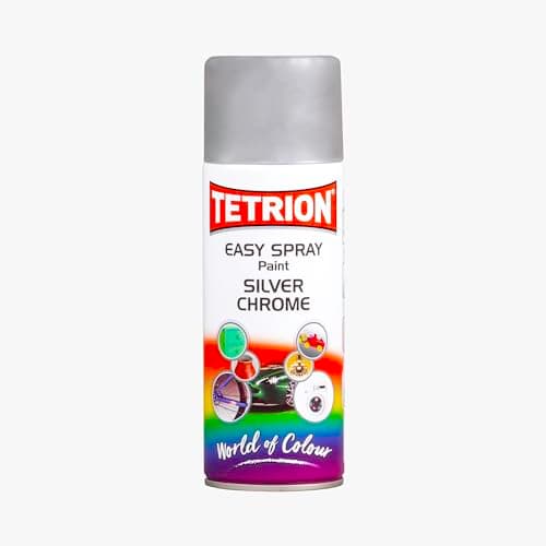 Image of Tetrion High Visibility Glossy Silver Chrome Spray Paint 400ml for Wood, Metal, Ceramic & Plastic Quick-Dry Durable Exterior & Interior Use