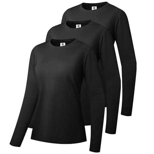Image of 3 Pack Women's Cotton Long Sleeve T-Shirts Round Neck Moisture Wicking Shirts Comfortable Casual Tops Black/Black/Black-05-M