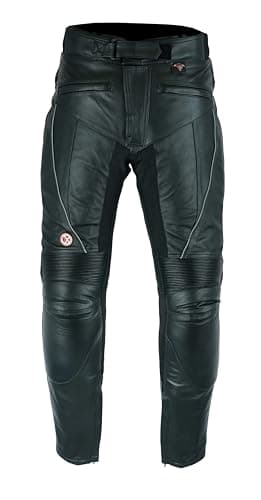 Image of Texpeed Mens Leather Motorcycle Trousers - Waterproof Motorbike Racing Touring Pants With Genuine Biker CE Armour (EN 1621-1) Protection Black - 32W / 30L