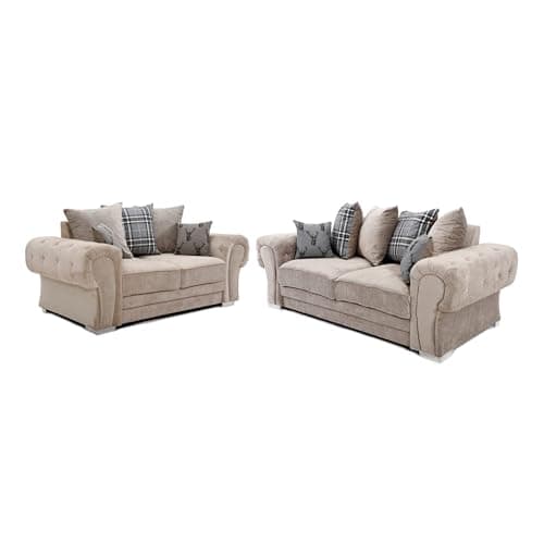 Image of Verona - Corner Sofa - 3 Seater - 2 Seater - Mink Fabric - Scatterback Cushions (3+2 Seater)
