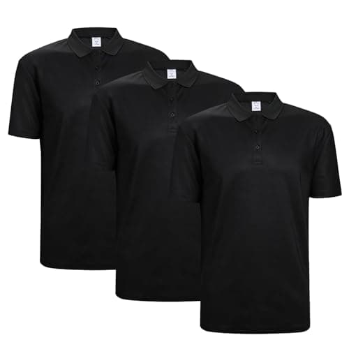 Image of ADUDVLO 3PCS Classic Sports Polo Shirt Men & Women Short Sleeve Mens Polo Shirt Casual Work Sports (UK, Alpha, S, Regular, Regular, Black)