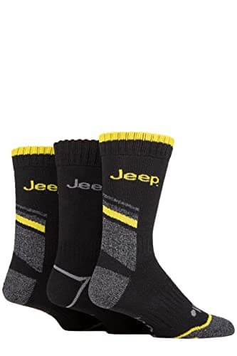 Image of Jeep Mens Workwear Boot Socks Pack of 3 Black/Charcoal/Yellow 6-11