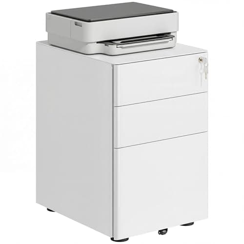 Image of Vinsetto 3-Drawer Mobile Filing Cabinet, Steel Lockable File Cabinet for A4, Legal, Letter, Compact Under Desk Storage, Pre-Assembled Body, Hanging File Folders for Home Office, 39 x 48 x 59cm, White