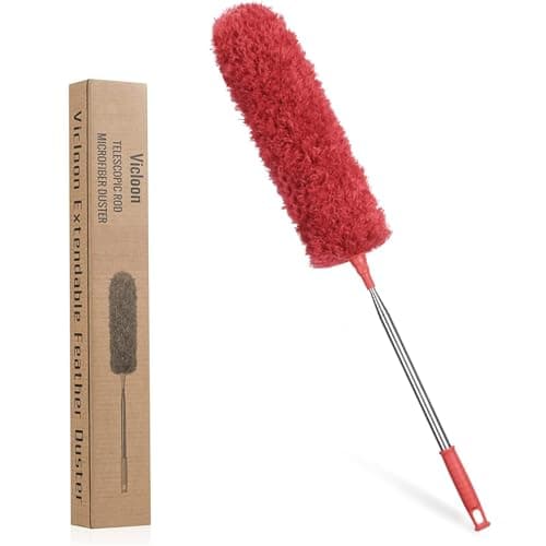 Image of Vicloon Extendable Microfiber Duster, Feather Duster with Extra Long 100 inches Telescopic Pole and Bendable Head, Hand Duster for Cleaning High Ceiling Fans, Cars, Blinds, Cobweb Red