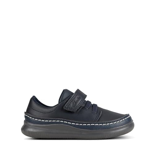 Image of Clarks Cloud Tuktu Toddler Leather Boots in Navy Extra Wide Fit Size 6½