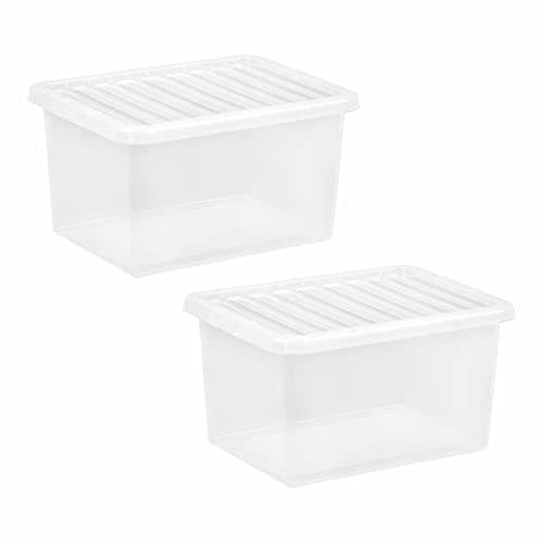 Image of JMS we create smile Set of 2-25L Crystal Clear Plastic Storage Container With Lid - Transparent Storage Box Home Organiser For Toys Garage Office Home & Kitchen Made in UK (25 Litre)