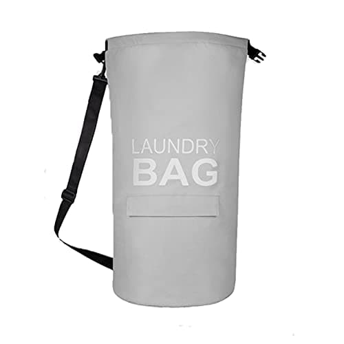 Image of IHOMAGIC 71L Hanging Laundry Hamper with Buckle, Laundry Backpack with Shoulder Straps and Pocket, Portable Laundry Boxing Bag - Foldable Fabric Laundry Basket for Bedroom, Bathroom (Light Gray)