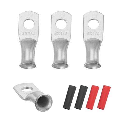 Image of sourcing map 4pcs 6 AWG M6 Battery Lugs Ring Terminals, 1/4" 6mm Stud Crimp Wire Terminal Connector End Copper, 3:1 Heat Shrink Tubing, Silver