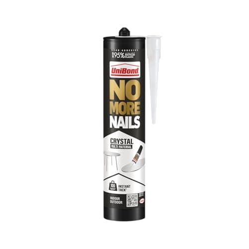 Image of UniBond No More Nails All Materials Crystal Clear High Strength Grab Adhesive, Transparent Construction Glue for Wood, Metal, Brick, Glass & Tile, Indoor & Outdoor Use, 280 ml Cartridge