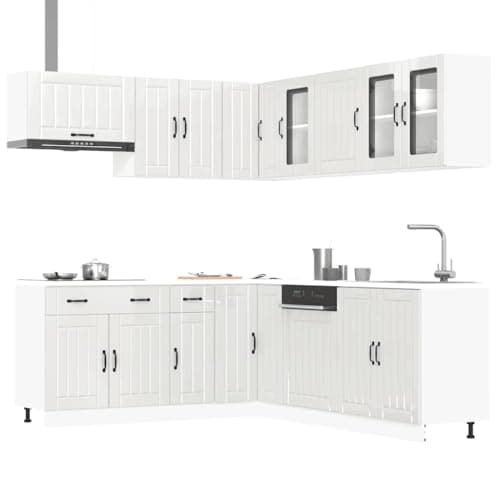 Image of LoogCape Lucca 11 Piece Kitchen Cabinet Set, Gloss White Engineered Wood, Ample Storage for Kitchen Organization, Adjustable Feet, Easy Clean Surfaces