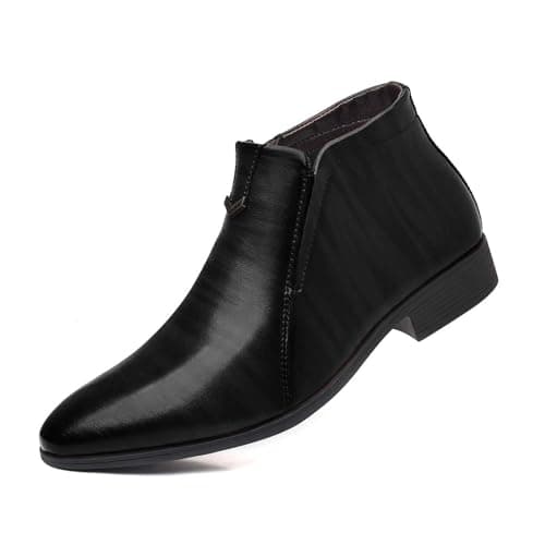 Image of BIBOKAOKE Cowboy Boots Men's Pointed Retro Business Ankle Boots Men's Leather Shoes Non-Slip Zip Men's Boots, black, 9 UK