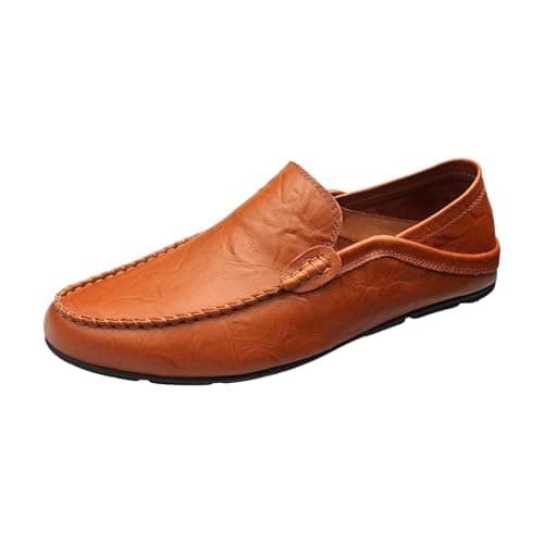 Image of Moccasins Men's Soft Sole Business Shoes, Slip-On Oxfords Without Laces, Driving Shoes, Leather Shoes, Lightweight Large Size Loafer Low Shoes, Comfortable Walking Shoes, Wedding Shoes, brown, 10 UK