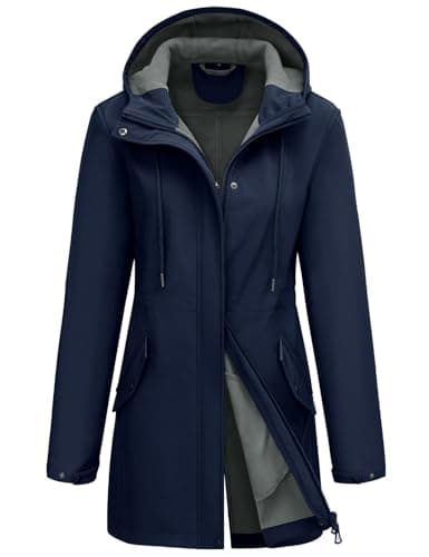 Image of Yuson Girl Softshell Jacket Women's Waterproof Jackets with Hood Fleece Lined Rain Coat Windbreaker Ladies Functional Coat Outdoor Jacket Lightweight Outerwear for Spring Fall Winter(Navy, S)