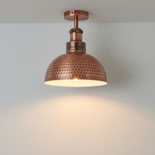 Image of E27 Vintage Copper Hammered Semi Flush Mount Ceiling Light With 26cm Dome Shade Easy Fit Premium Quality Anti Rust Durable Metal Industrial Ceiling Lighting Fixtures for Kitchen Dining Room Bedroom