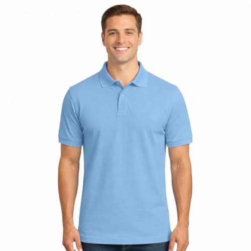 Image of Star and Stripes Quality Polo Shirts with Front Placket and Button Ideal for Work wear or Casual wear ,BlueSky Blue, M