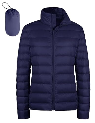 Image of Wantdo Women’s Warm Winter Packable Puffer Down Jacket Lightweight Quilted Padded Hooded Puffer Jacket Windproof Mountain Insulated Jacket Slim Fit Short Outerwear Jacket Navy L