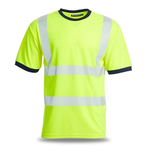 Image of Blackrock Eco Hi-Vis T-Shirt Yellow, Fully Recycled Polyester, SPF Protection, 150gsm, Retro-Reflective Tape, Recyclable, Work Yellow T Shirts, High Viz Workwear, for Men Women Unisex, Size Large