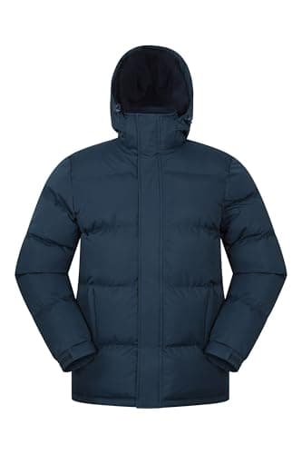 Image of Mountain Warehouse Snow Mens Jacket - Water Resistant Raincoat, Adjustable Hood, Hem & Cuffs, Warm Puffer Coat - Best for Winter Travelling, Walking & Daily Use Navy S