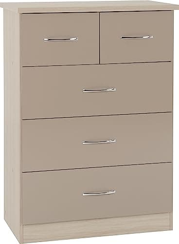 Image of Seconique Nevada 3+2 Drawer Chest in Oyster Gloss/Light Oak Effect Veneer