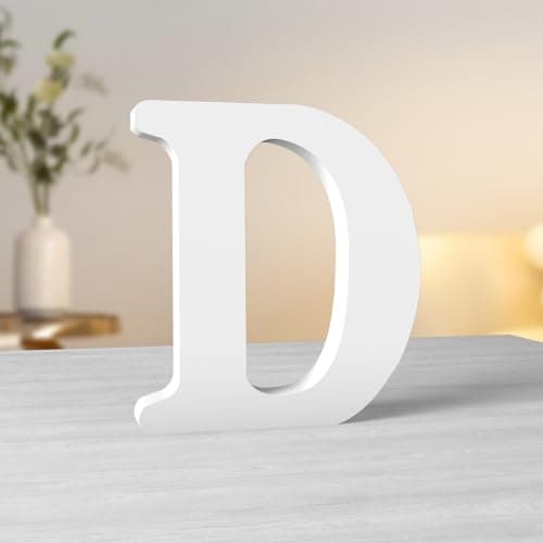Image of Aruatu 6 Inch White Wood Letters Unfinished Wooden Letter for Wall Decor Decorative Standing Letters Slices Sign Board Decoration for Craft Home Party Projects (D)