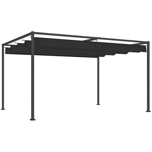 Image of Outsunny 4 x 3(m) Metal Outdoor Pergola with Retractable Roof, Outdoor Gazebo Canopy Shelter with Drainage Holes for Garden, Patio, Lawn, Black