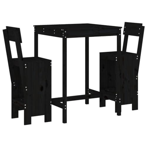 Image of HFMDRMU 3 Piece Garden Bar Set Black Solid Wood Pine Patio Table with Stools for Outdoor Balcony Backyard