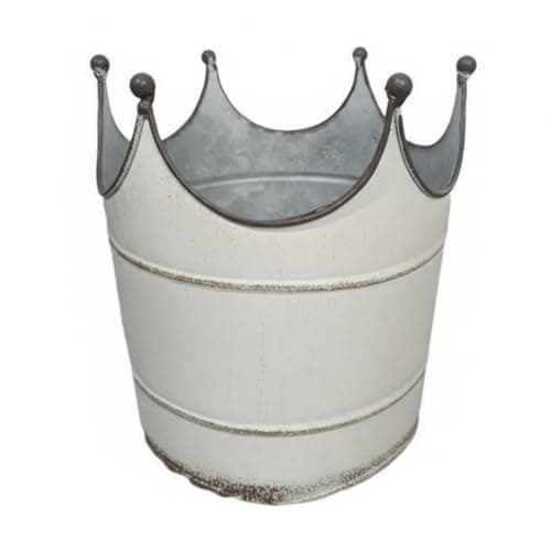 Image of MotiveTech Vintage Iron Flower Container Pot Crown Shaped Planter With Drainage Hole Crown Shape Planter for Patio, White 0203B