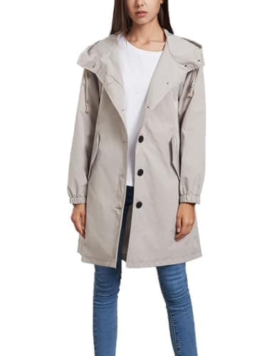 Image of Sukany Women's Casual Hooded Windbreaker Button Down Long Sleeve Loose Outdoor Wind Jacket Grey S
