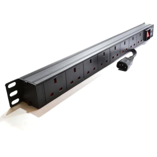 Image of kenable Power Distribution Unit C14 to 8 UK Sockets 19 inch Vertical Rack PDU 13A 1.8m Cable