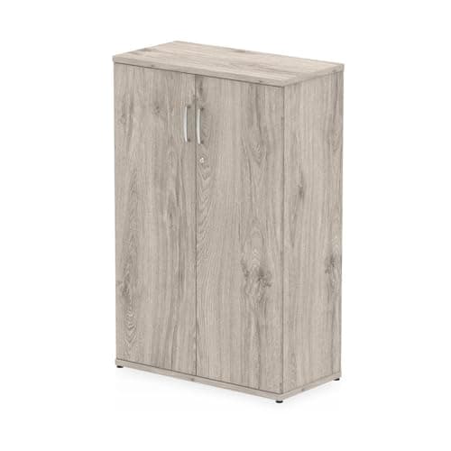 Image of OPO Impulse Freestanding 800/1200/1600/2000mm Storage Cupboard Mechanism & Lockable Office Storage 2 Shelves | Heat Resistant Beech Melamine Finish Grey Oak 1200