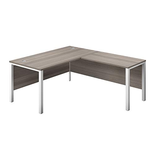 Image of Office Hippo Heavy Duty Corner Office Goalpost Desk with Right Return, Home Office Desk, Filing, PC Desk For Office or Home, 5 Yr Wty, MFC - Grey Oak Top, White Legs, 160cm x 180cm