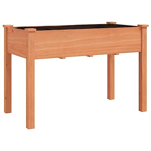 Image of vidaXL Solid Fir Wood Planter with Non-Woven Fabric Liner, Brown - Spacious Rectangular Wooden Flower Box for Gardens, Patios, Balconies - Convenient Drainage, 118x59x76 cm