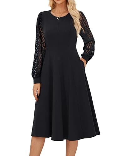 Image of GRACE KARIN Women Midi Dresses for Summer Autumn Cotton Crew Neck Basic Casual Cocktail Dress for Party Evening M Black