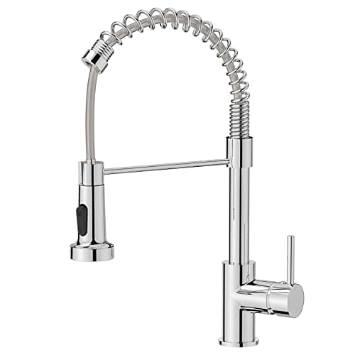 Image of FORIOUS Kitchen Tap, Spring Kitchen Sink Mixer Taps, Commercial Faucet Single Handle Lever, High Arc Swivel 360 with 2 Spray Mode, Polished Chrome