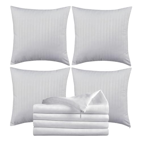 Image of Orison Sapphire® Cushion Covers 45 x 45 cm Set of 4 | Microfiber Soft Satin Stripe Square Cushion Cover Protectors with Invisible Zipper Pillow Cases | Living room, Bedroom, Sofa | White 18x18 Inch