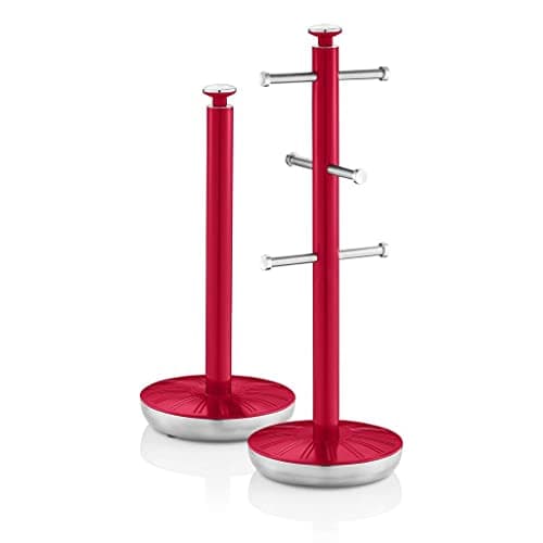 Image of Swan SWKA1054RN Retro Kitchen Towel Pole and 6 Branch Mug Tree, Red