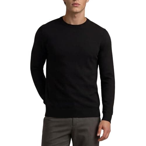 Image of Xact Mens Jumper 100% Cotton Crew Neck – Lightweight 12 Gauge Knit Jumper for Men UK, Smart Casual Work & Office Sweater (Black) L