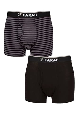 Image of Farah Men’s Bamboo Keyhole Trunks – 2 Pack Soft Breathable Underwear, Plain & Stripe Design with Stretch Fit for Everyday Comfort, Sizes S–XXL Stripe Black/Charcoal XL