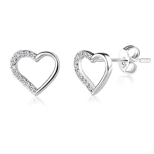 Image of ASH'S CHOICE 925 Sterling Silver Heart Stud Earrings - Hypoallergenic, Cute, Elegant Everyday Small Heart Stud Earrings with Cubic Zirconia