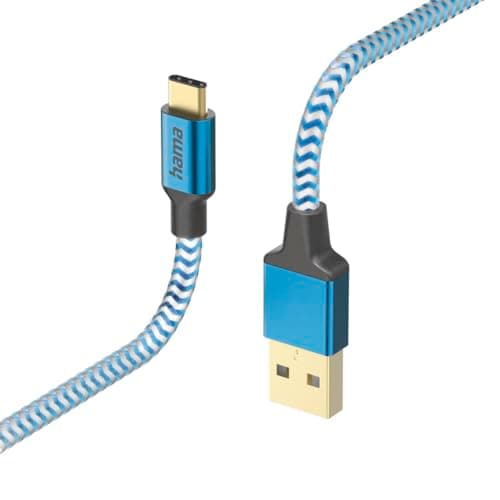Image of Hama 1.5m Nylon Reflective USB A to USB-C Charging Cable Blue