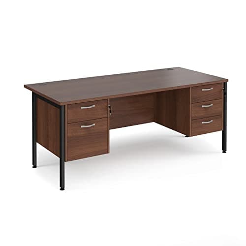 Image of Maestro 25 800 mm Deep Desk With 2 & 3 Drawer Fixed Pedestals & Black H Frame Legs, Walnut, 180 cm