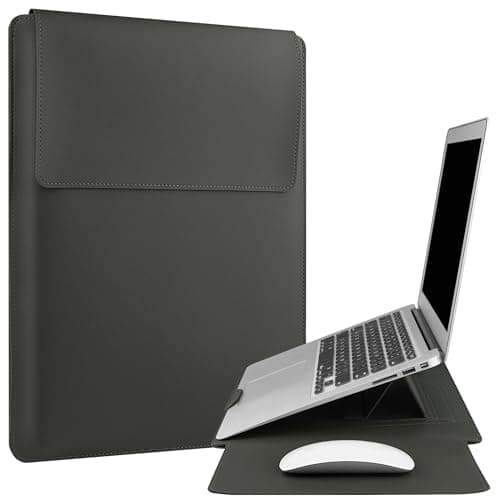 Image of HoYiXi 13.3'' /13.6'' Laptop Sleeve Case Leather Bag with Stand Compatible with MacBook Pro 14/MacBook Air 13(M1 M2)/ASUS Vivobook 14/Dell XPS 13/ASUS Acer Matebook 14'' laptop case,Grey
