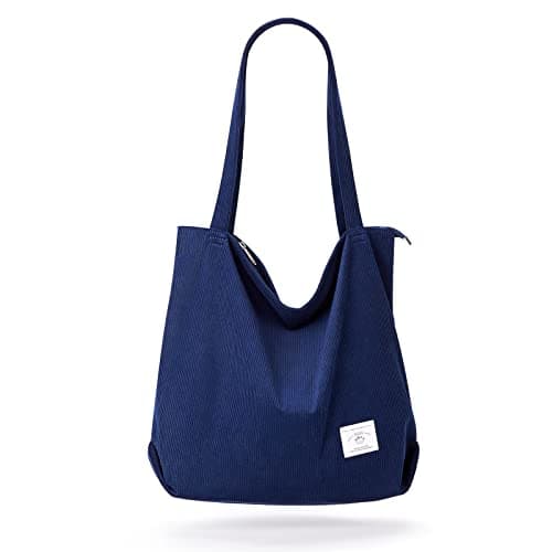 Image of KALIDI Thicken Corduroy Totes Bag Extra Large Capacity Handbags Shoulder Bags with Zipper Cord Tote Bag for Women Ladies Girls Casual Shopping Bag for Work School College Daily Use (Blue)