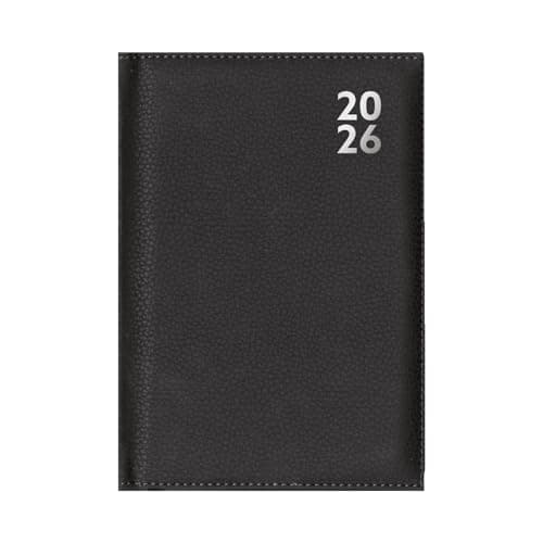 Image of 2026 A4 Diary Week Day Per Page - Black Appointment Book Hourly Slots - Faux Leather Business Daily Planner Organiser - Office Desk Home