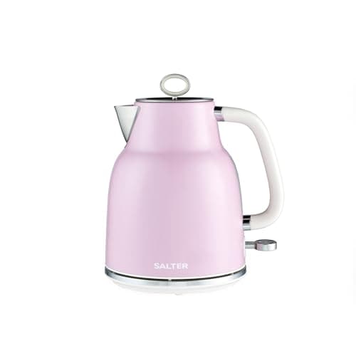 Image of Salter Retro Pink 1.7 L Kettle – 3KW Rapid Boil, 360° Base, Removable Limescale Filter, Cordless, Water Level Window, Blue Indicator Light, Boil Dry Sensor & Auto Shut-Off, Vintage Design