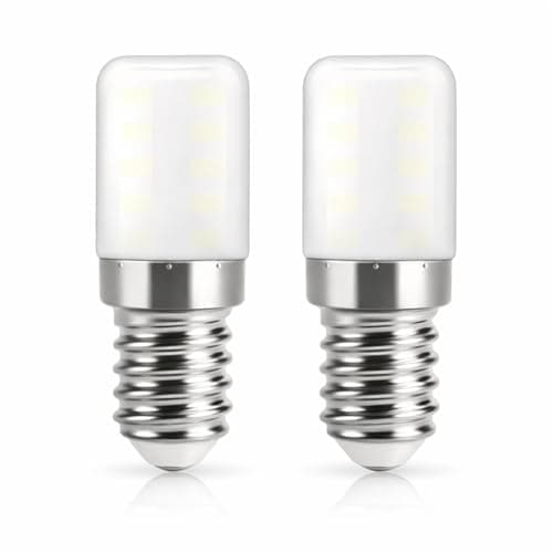 Image of HARRFUNN E14 2W LED Fridge Light Bulb, Cool White 6000K, SES Mini, 100 Lumen, for Refrigerator, Sewing Machine, 20W Incandescent Equivalent, Dimmable, Pack of 2 (Warm White 2700K)