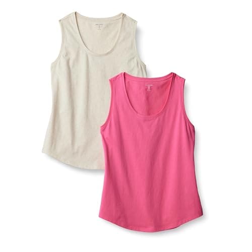 Image of Amazon Essentials Women's Regular-Fit 100% Cotton Sleeveless Tank Top, Pack of 2, Hot Pink/Oatmeal Heather, M